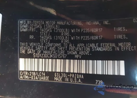 2019 Toyota Sienna Xle 8 Passenger z USA, uszkodzony, nr VIN 5TDYZ3DC3KS015767